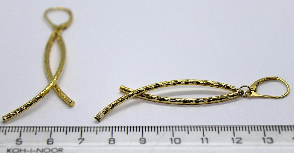 Klenoty Budín Dámské visací zlaté náušnice gravírované tyčky 585/2,17gr HK2370