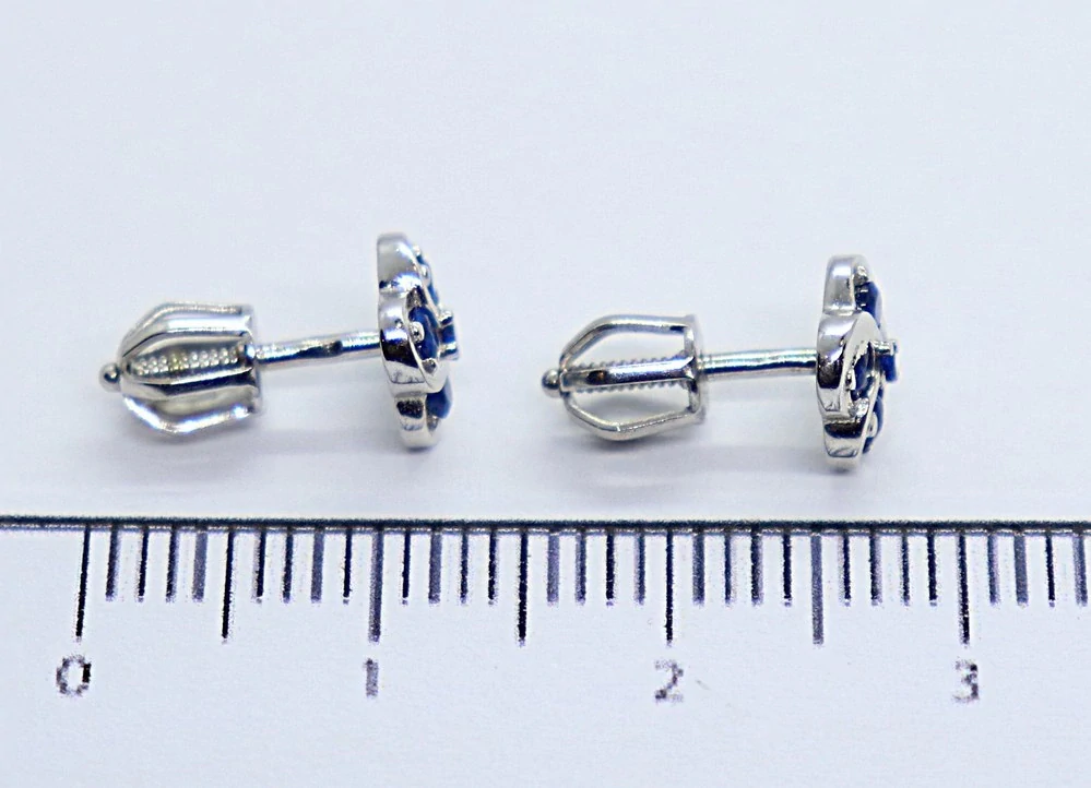 Klenoty Budín Dámské peckové zlaté náušnice na šroubek se safíry z bílého zlata 585/1,56gr HK2363