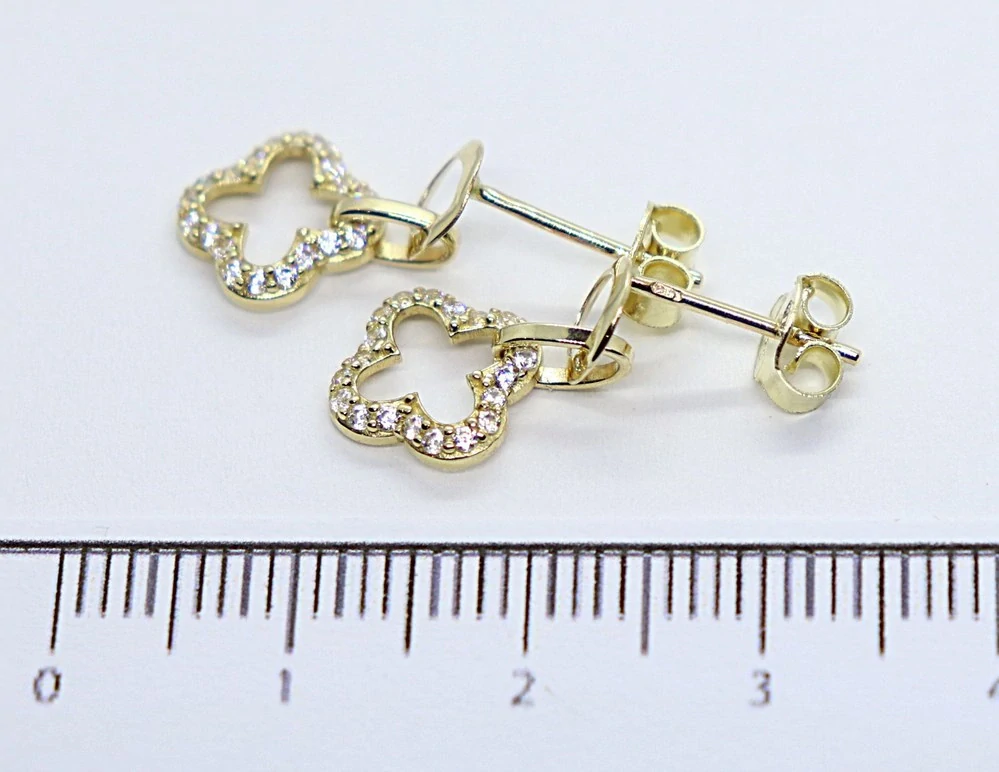 Klenoty Budín Dámské visací zlaté náušnice na puzetku se zirkony čtyřlístky 585/1,50gr HK2364