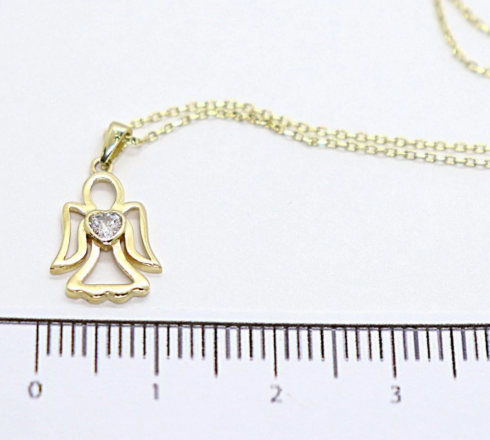 Klenoty Budín Dámský zlatý náhrdelník ze žlutého zlata s andělíčkem se zirkony 585/1,61gr 42+3cm HK4069