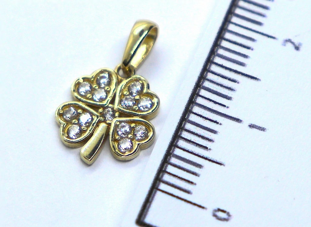 Klenoty Budín Dámský zlatý přívěsek ze žlutého zlata se zirkony čtyřlístek pro štěstí 585/0,85gr HK3242