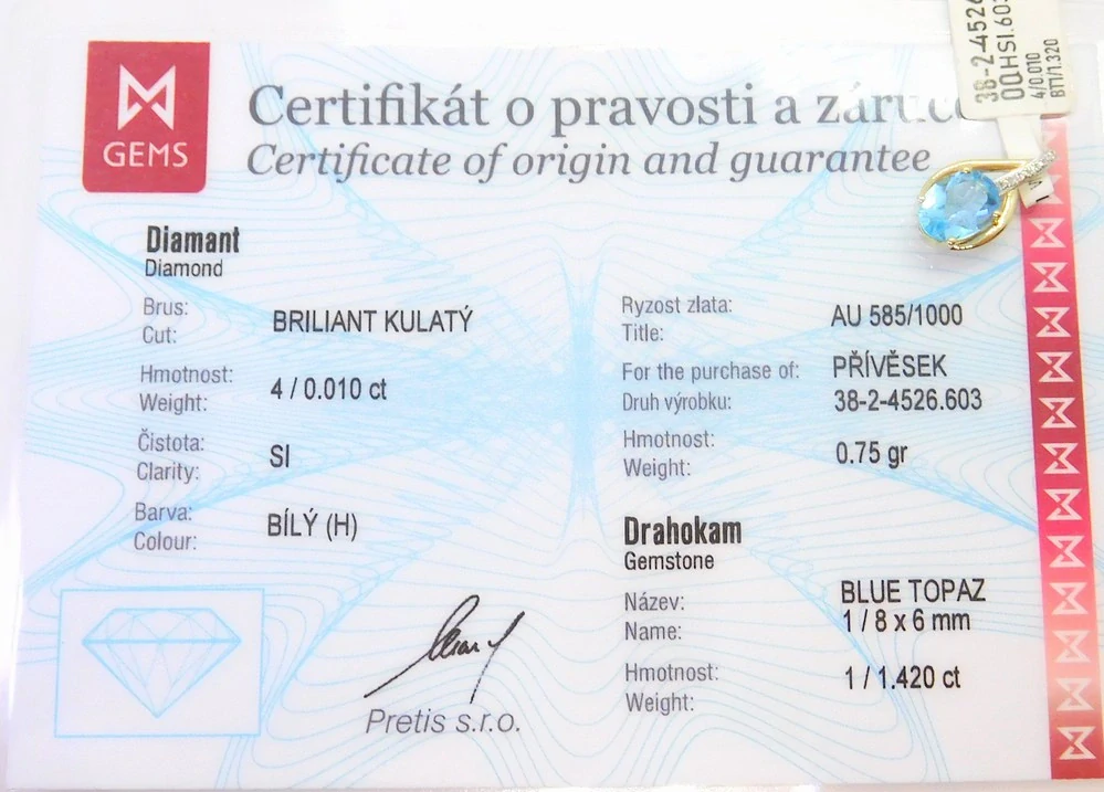 Klenoty Budín Dámský zlatý diamantový přívěsek s diamanty a blue topazem 1,420CT 585/0,75gr 3824526