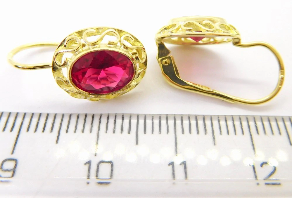 Klenoty Budín Dámské velké zlaté klasické náušnice s velkými červenými rubíny ryz. 585/2,81gr 236040434