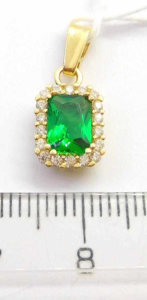 Klenoty Budín Dámský zlatý přívěsek se zirkony a velkým zeleným smaragdem 585/1,21gr HK3263