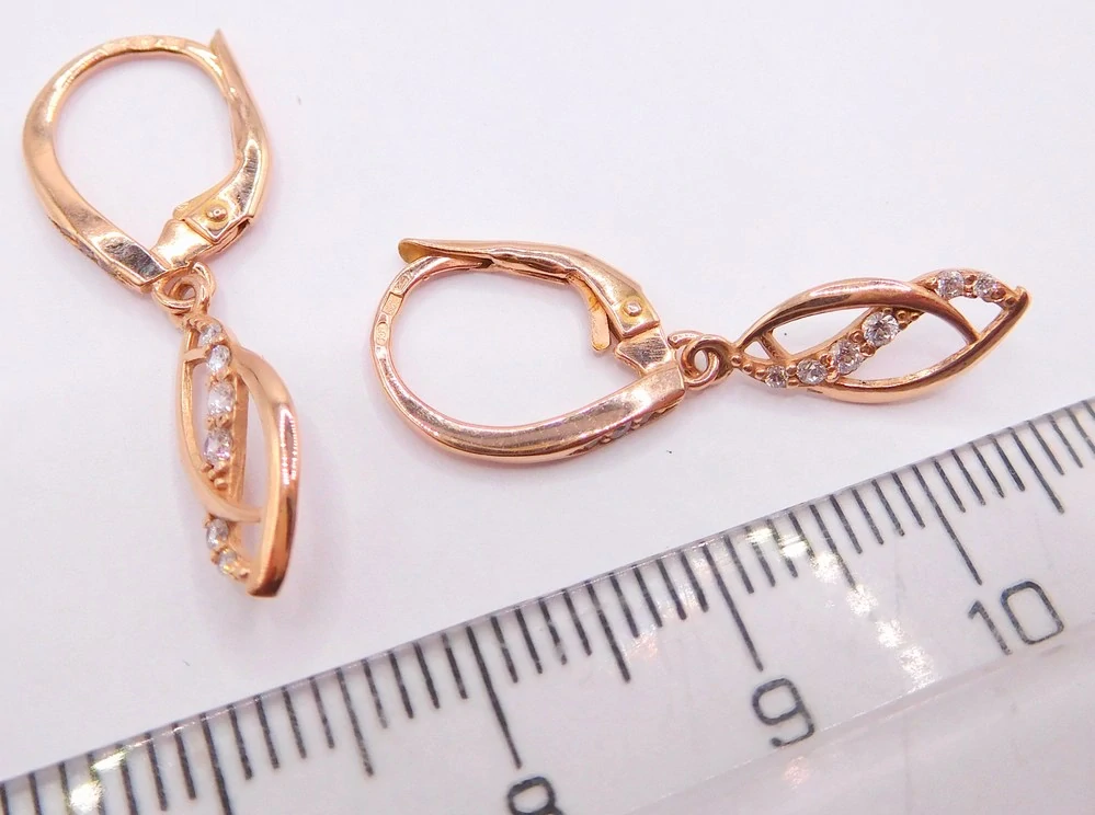 Klenoty Budín Dámské zlaté visací náušnice z růžového zlata se zirkony 585/1,82gr 6630408