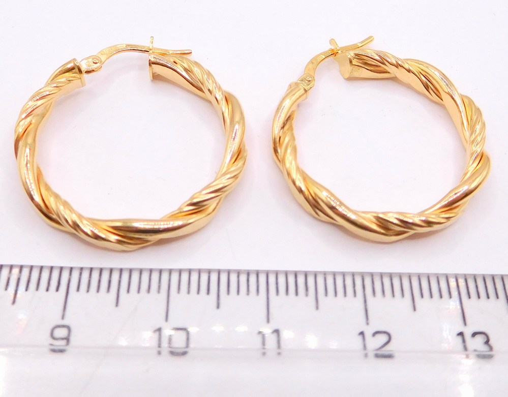 Klenoty Budín Dámské kruhové gravírované zlaté náušnice 585/2,56gr HK2420