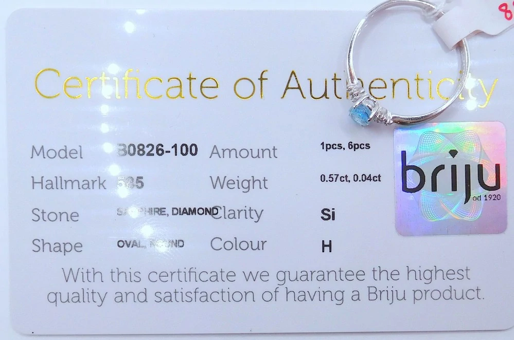 Klenoty Budín Dámský diamantový prsten z bílého zlata se světle modrým safírem 1ks 0,57ct 585/1,91gr vel. 58 HKD61