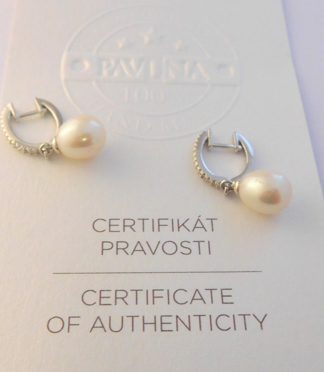 Stříbrné visací náušnice s pravými kultivovanými perlami a zirkonyPAVONA 21002.1