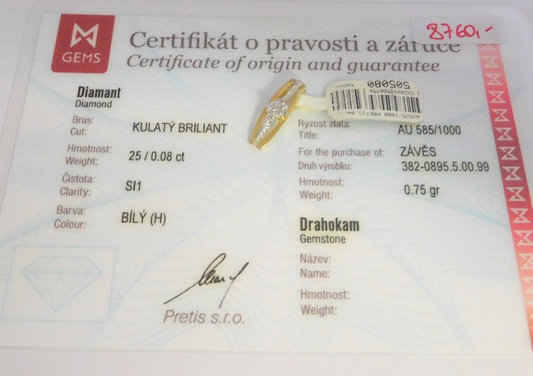 Klenoty Budín Zlatý diamantový přívěsek s diamanty 25x0,08CT 585/0,75gr 3820895