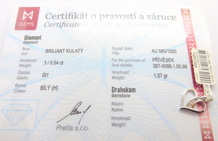 Klenoty Budín Diamantový zlatý přívěsek z bílého zlata - srdíčko s brilianty 585/1,07gr 3870088