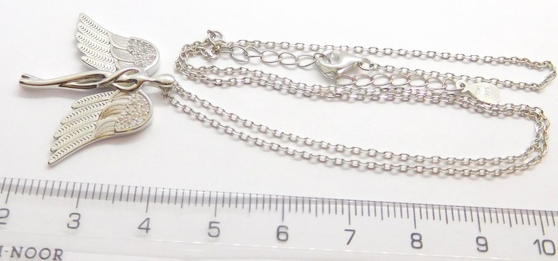 Klenoty Budín Dámský stříbrný náhrdelník s velkým andělem se zirkony 45+5cm 925/1000 030896100005