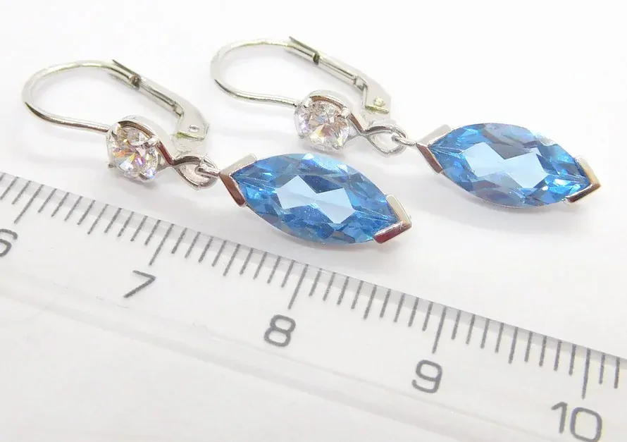 Klenoty Budín Zlaté visací náušnice s velkými modrými akvamaríny  585/2,99gr 336041224