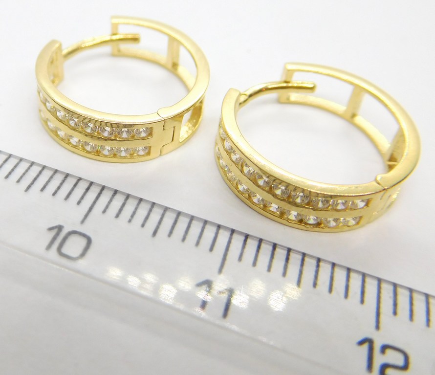 Klenoty Budín Dámské zlaté náušnice - kruhy poseté zirkony dvě řady 585/1,74gr HK2408