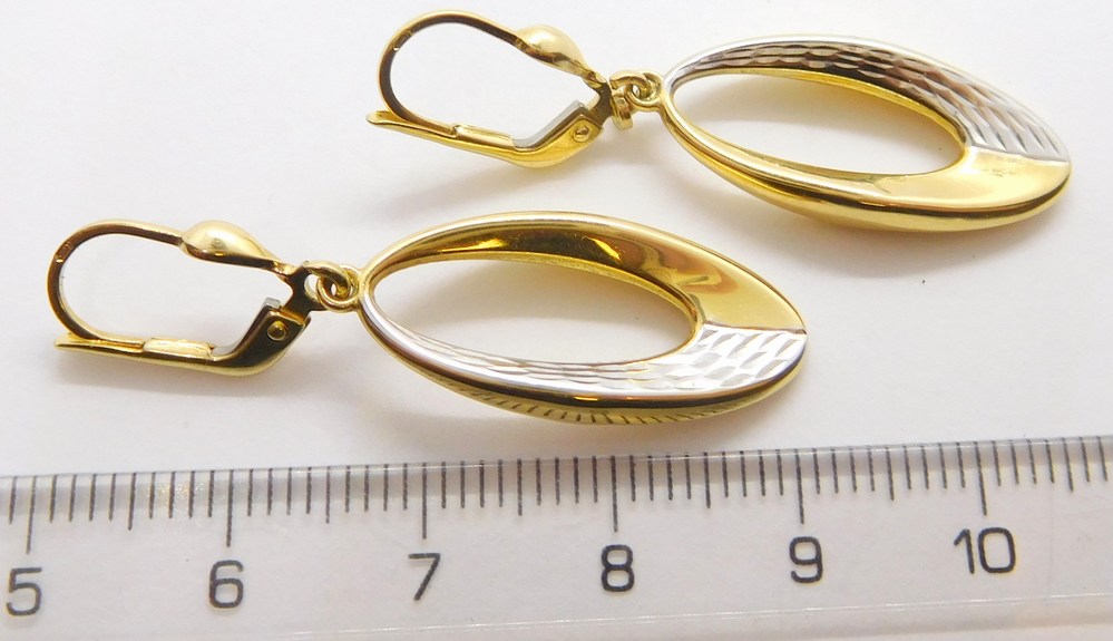 Klenoty Budín Dámské visací gravírované náušnice z bílého a žlutého zlata 585/3,17gr HK2134