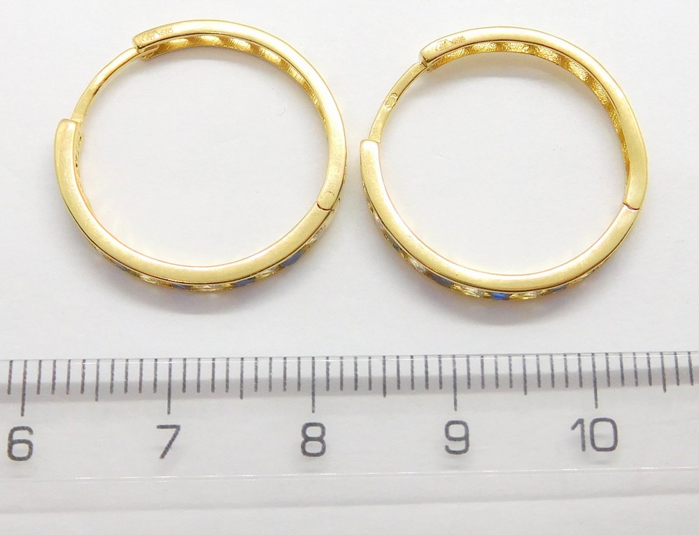 Klenoty Budín Velké zlaté kruhy náušnice se zirkony a modrými safíry 585/2,48gr HK2165