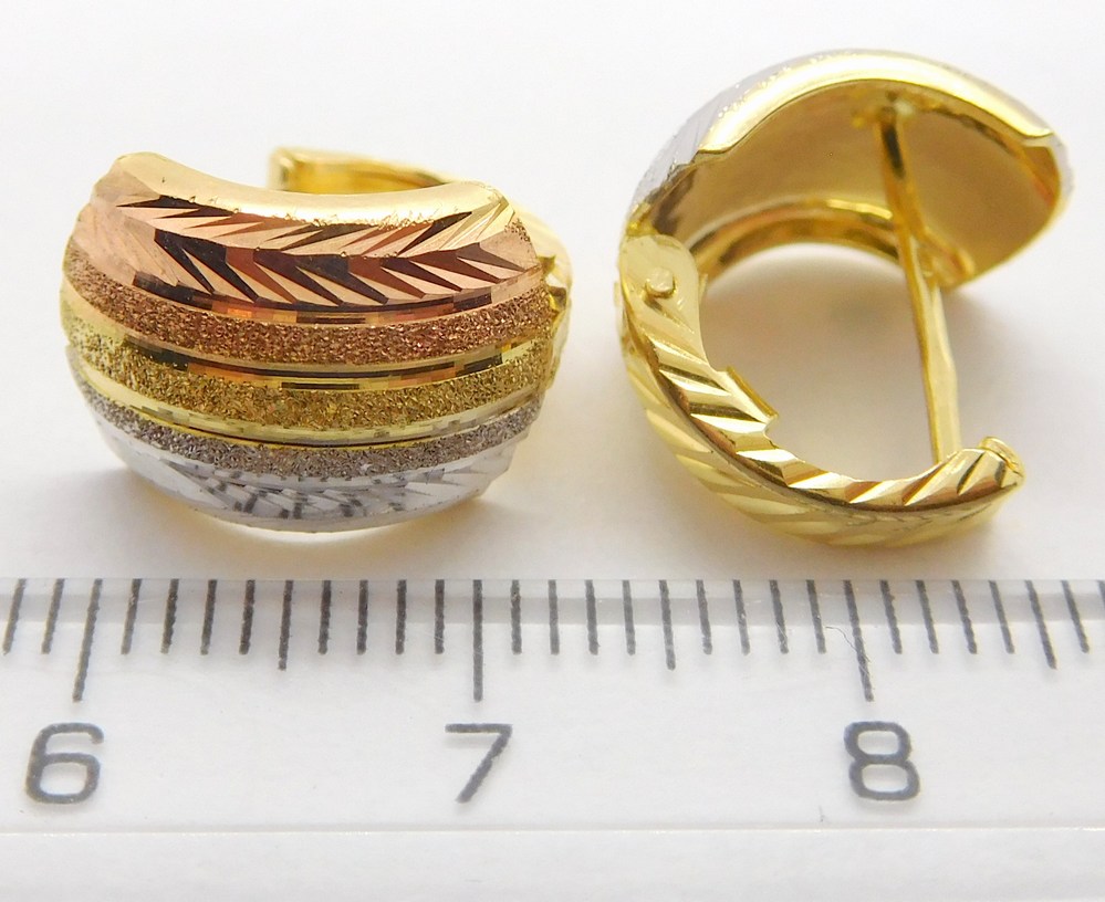 Klenoty Budín Mohutné gravírované zlaté náušnice z bílého, žlutého a růžového zlata 585/3,18gr HK2171