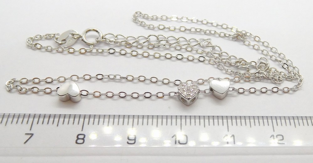 Klenoty Budín Dámský stříbrný náhrdelník se zirkony srdce 925/1000 40+5cm 031112900003