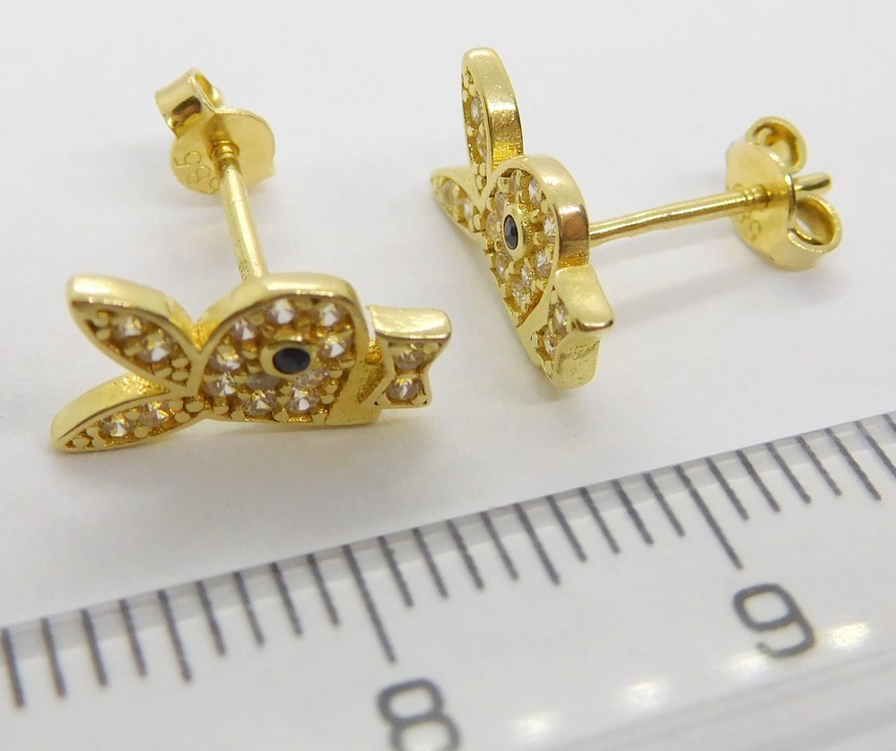 Klenoty Budín Dámské zlaté náušnice se zirkony zajíčci playboy 585/1,33gr GLEYV-01785