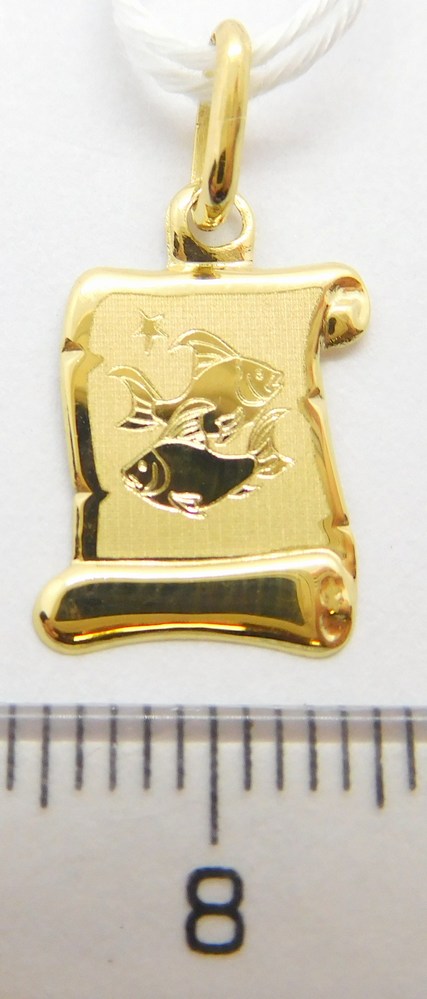 Klenoty Budín Zlatý přívěsek na pergamenu s gravírováním - znamení RYBY 585/0,34gr GUPYN-43011