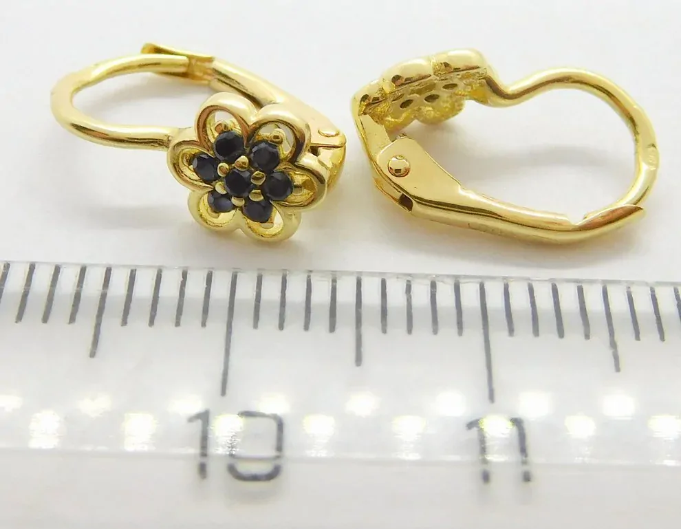 Klenoty Budín Dětské zlaté náušnice s černomodrými zirkony 585/1,40gr H345