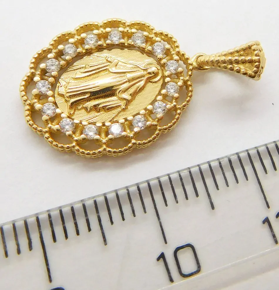 Klenoty Budín Dámská gravírovaná zlatá madonka s Ježíšem se zirkony 585/1,92gr HK3183