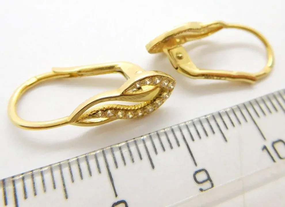 Klenoty Budín Dámské klasické zlaté náušnice se zirkony na patent 585/1,89gr HK2238