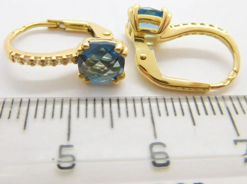 Klenoty Budín Dámské klasické zlaté náušnice se zirkony a blue topazy  585/2,53gr HK2240