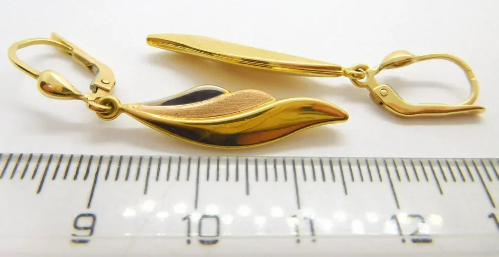 Klenoty Budín Dámské visací náušnice ze tří barev zlata s gravírováním 585/2,48gr HK2235