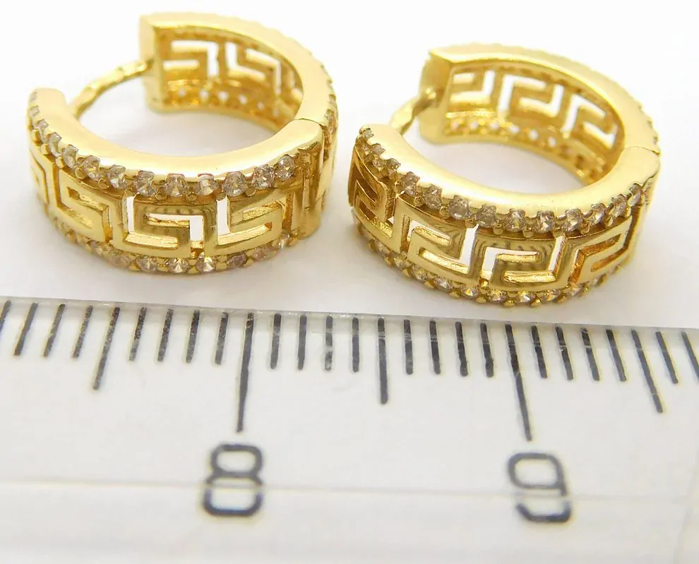 Klenoty Budín Dámské kruhové zlaté náušnice se zirkony - řecký vzor 585/2,87gr HK2243