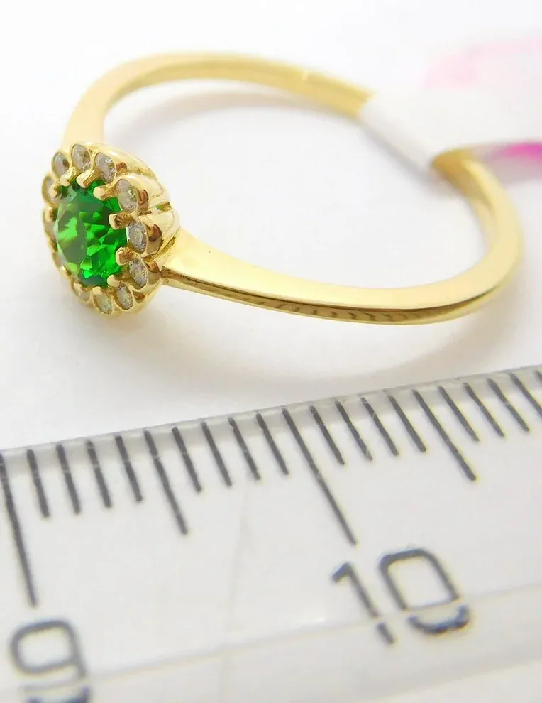 Klenoty Budín Dámský zlatý prsten se zirkony a velkým zeleným smaragdem 585/1,25gr vel. 54 HK1155