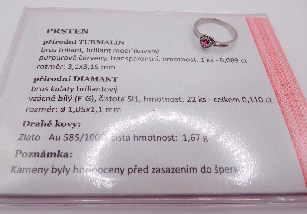 Klenoty Budín Diamantový mohutný zásnubní prsten se turmalínem 585/1,67g vel.53 SKLADEM J-24573 / D006