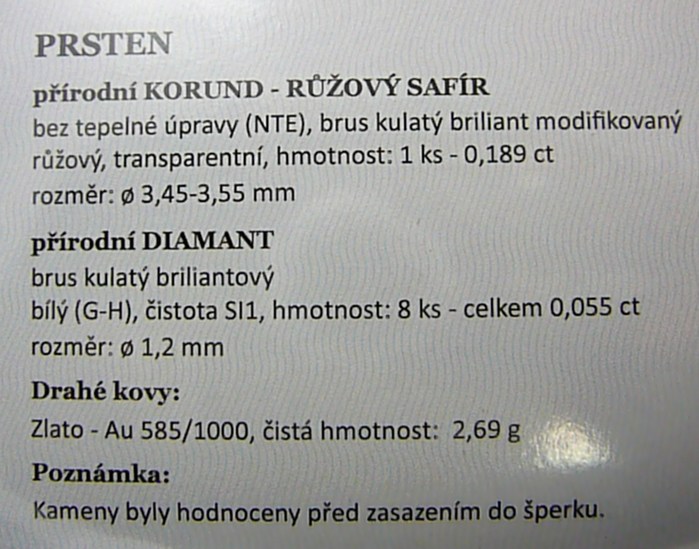 Klenoty Budín Diamantový prsten se vzácným růžovým safírem 585/2,69g vel. libovolná J-24578-14