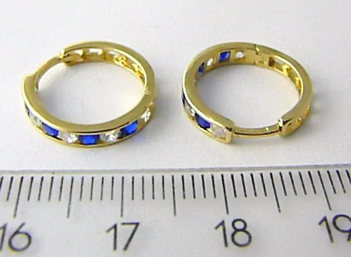 Klenoty Budín Dámské velké zlaté kruhy 14mm s modrými safíry a zirkony 585/2,01 gr HK2257
