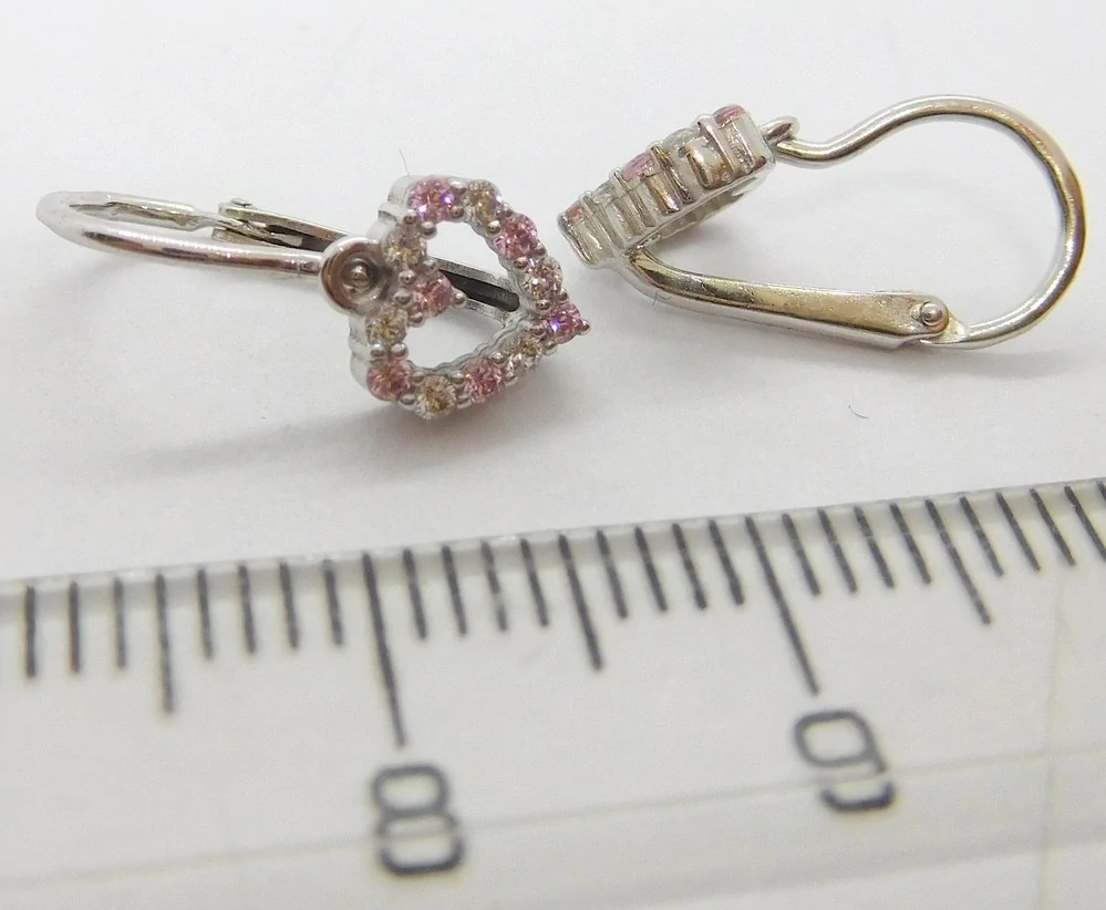 Klenoty Budín Dětské srdíčkové náušnice z bílého zlata se zirkony a růženíny 585/1,40gr HK2373