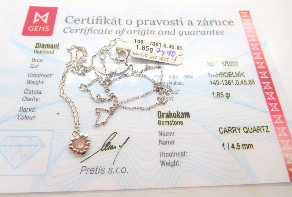 Klenoty Budín Zlatý náhrdelník z bílého zlata srdce s drahokamenem CARRY QUARTZ 4,5mm 585/1,85gr 42+3cm 1491381