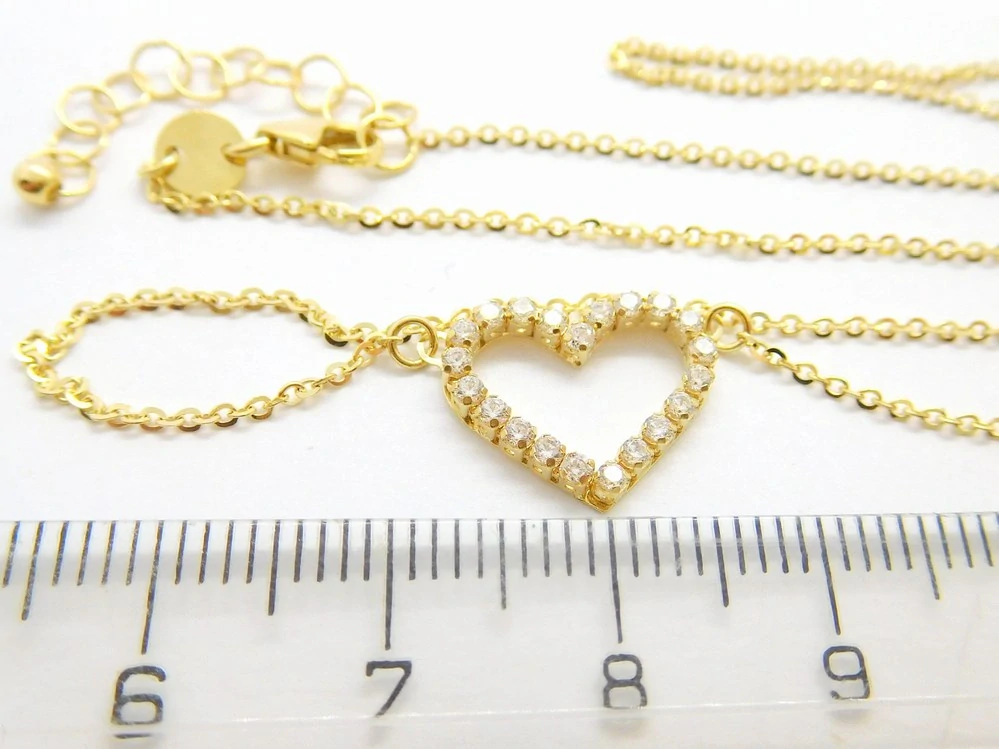 Klenoty Budín Dámský zlatý náhrdelník ze žlutého zlata se zirkony SRDCE 585/2,26gr 45cm HK4048