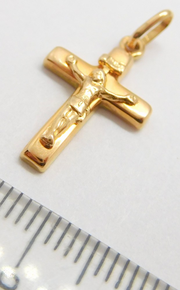 Klenoty Budín Mohutný zlatý přívěsek z růžového zlata křížek s Kristem 585/1,03gr 01217