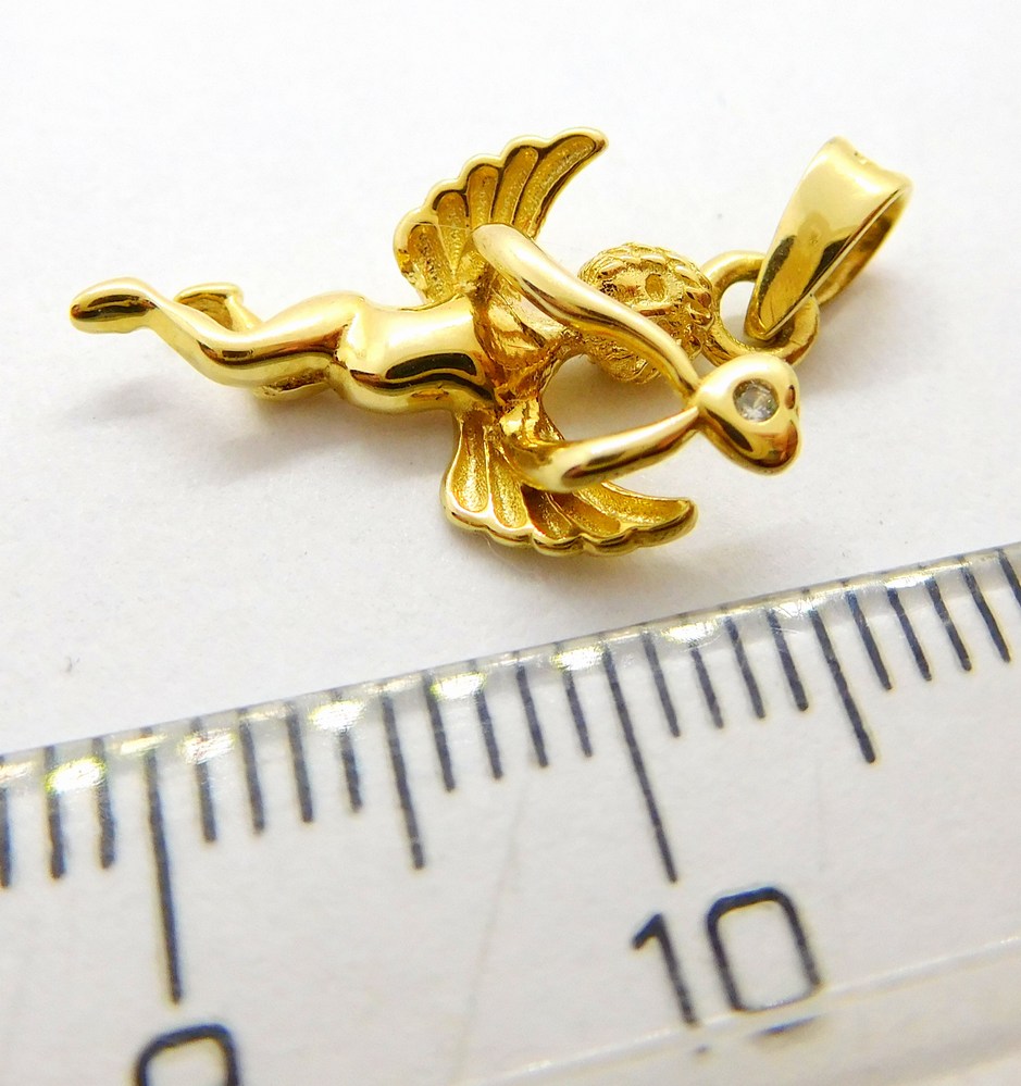 Klenoty Budín Dámský zlatý přívěsek se zirkonem 3D letící andělíček 585/1,17gr 40981