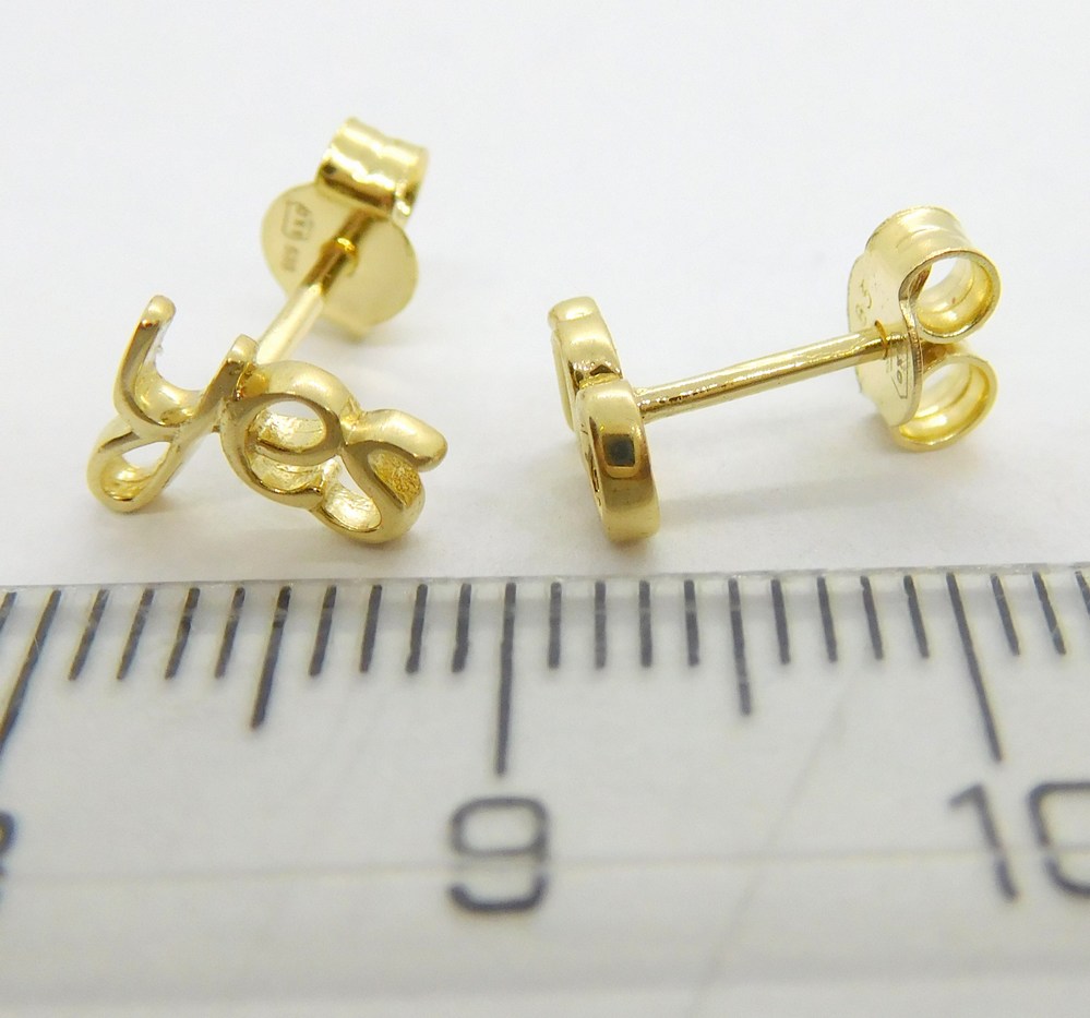 Klenoty Budín Dámské zlaté peckové náušnice na puzetku YES and NO 585/0,94gr 03245