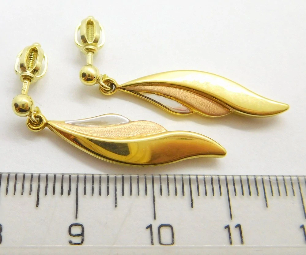 Klenoty Budín Dámské visací náušnice ze tří barev zlata na šroubek 585/2,19gr HK2311