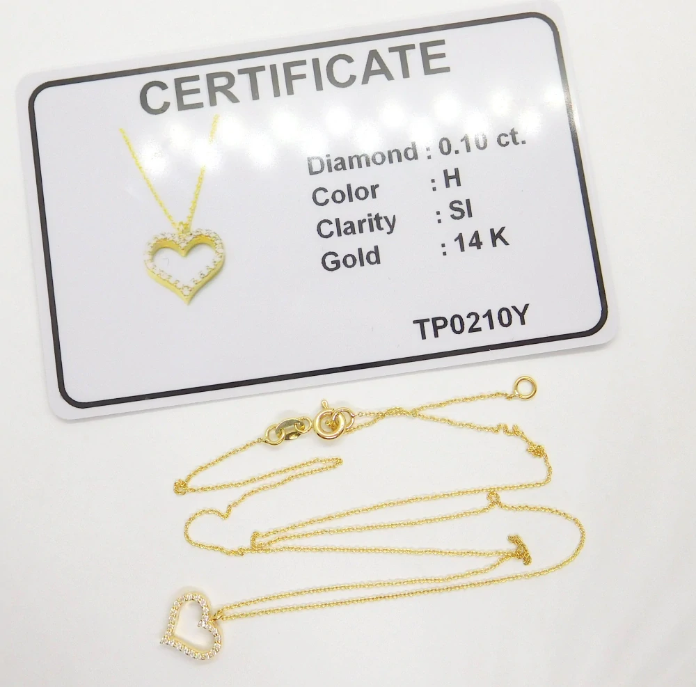 Klenoty Budín Dámský zlatý diamantový náhrdelník s přívěskem diamantové srdce 585/1,42gr 0,10ct HKD45