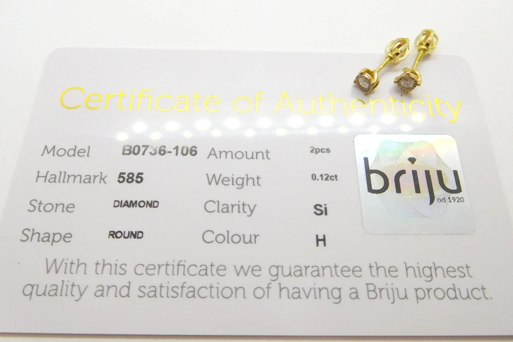 Klenoty Budín Dámské peckové zlaté náušnice s diamanty na šroubek 585/1,10gr 0,12ct HKD37