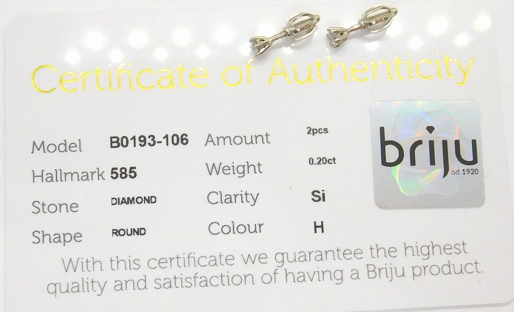 Klenoty Budín Dámské peckové zlaté náušnice s diamanty na šroubek z bílého zlata 585/0.80gr 2x0,20ct HKD42