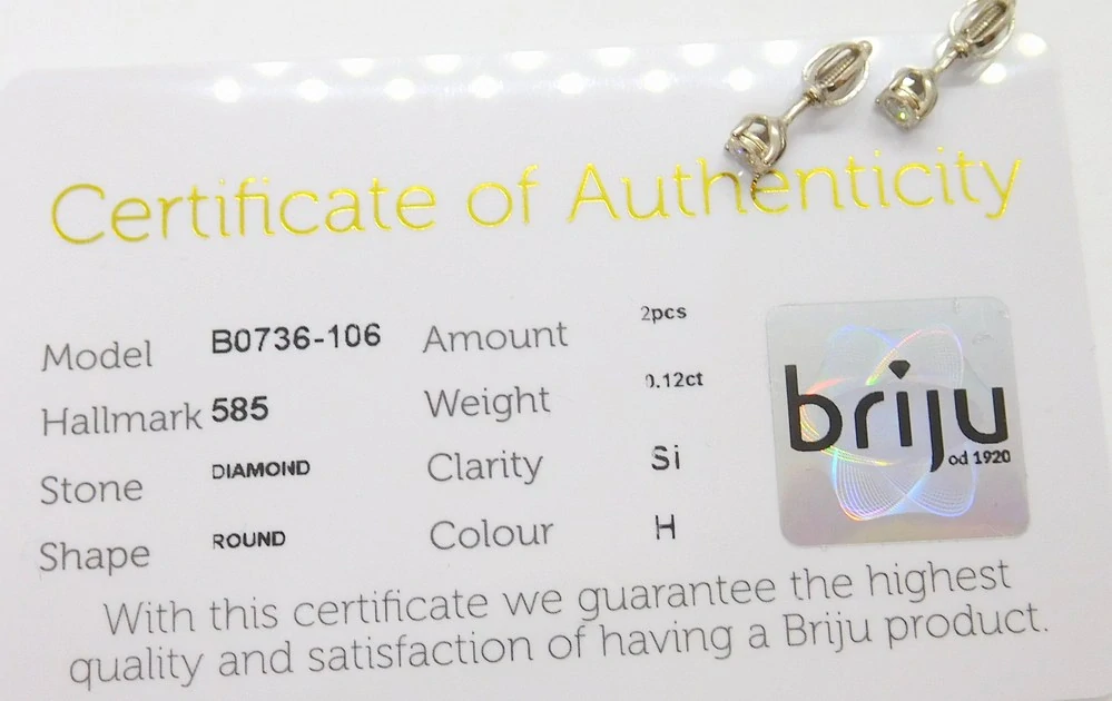 Klenoty Budín Dámské peckové zlaté náušnice s diamanty na šroubek z bílého zlata 585/1,03gr 2x0,12ct HKD36