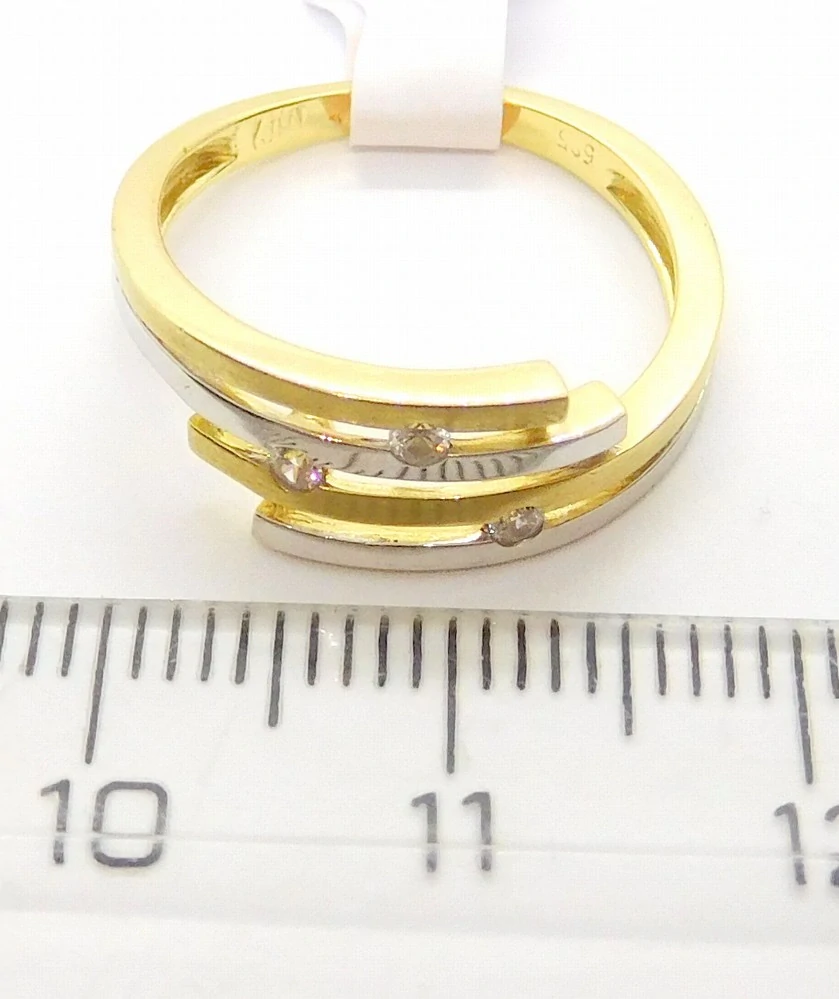 Klenoty Budín Mohutný dámský zlatý prsten se zirkony z bílého a žlutého zlata 585/2,16gr vel. 51 HK1185