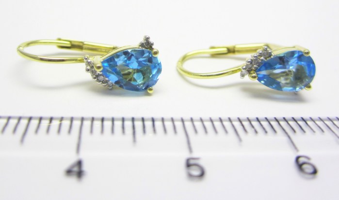 Luxusní zlaté diamantové náušnice s pravými modrými topazy 585/1,60g 3830062 
