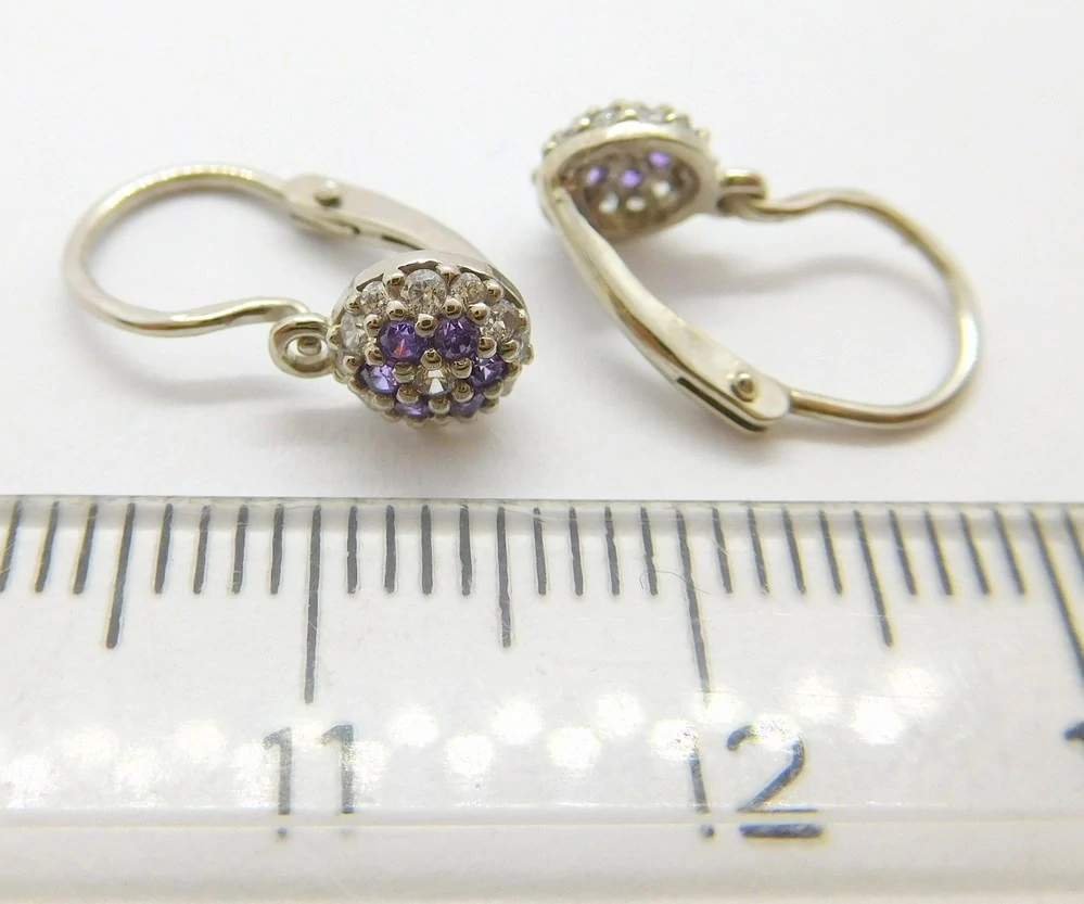 Klenoty Budín Dětské zlaté náušnice z bílého zlata se zirkony a ametysty 585/1,12gr 00736