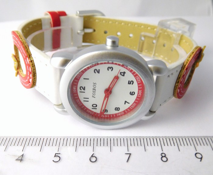 Foibos Dívčí dětské bílo červené hodinky Foibos 2773.2 s motivem kytiček 