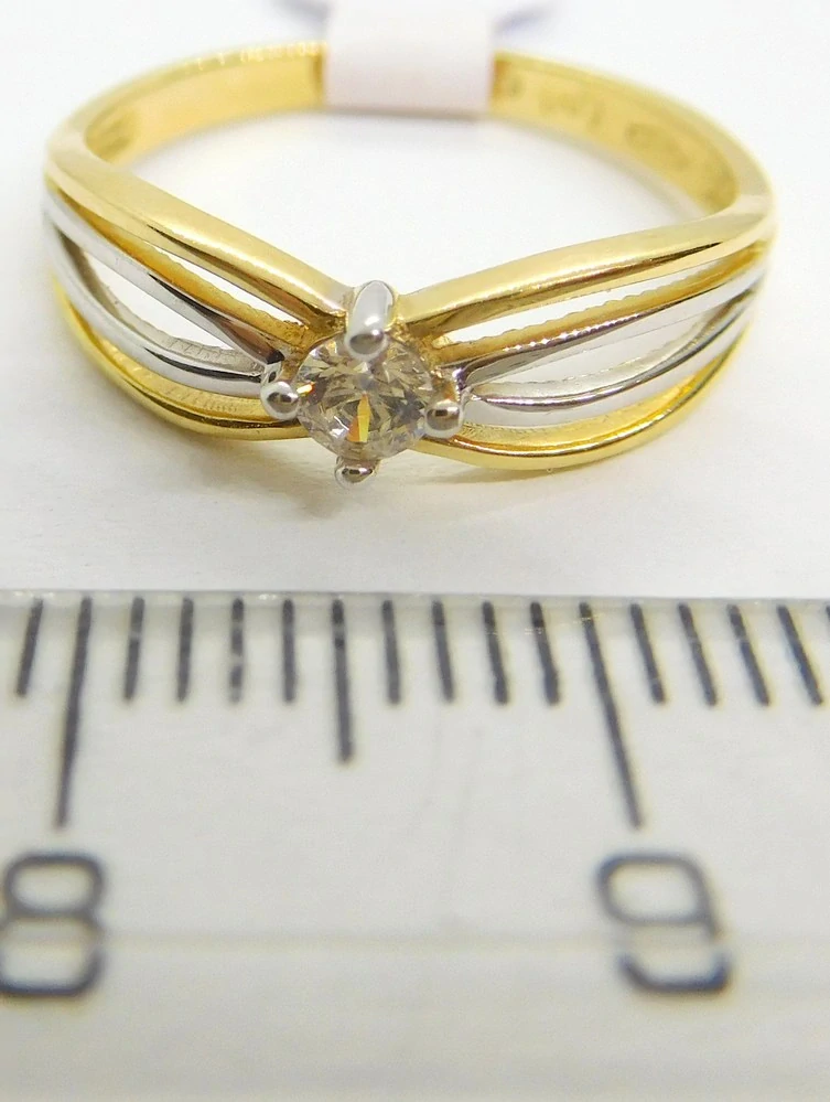 Klenoty Budín Dámský zásnubní zlatý prsten se zirkonem z bílého a žlutého AU 585/1,74gr vel. 52 HK1229