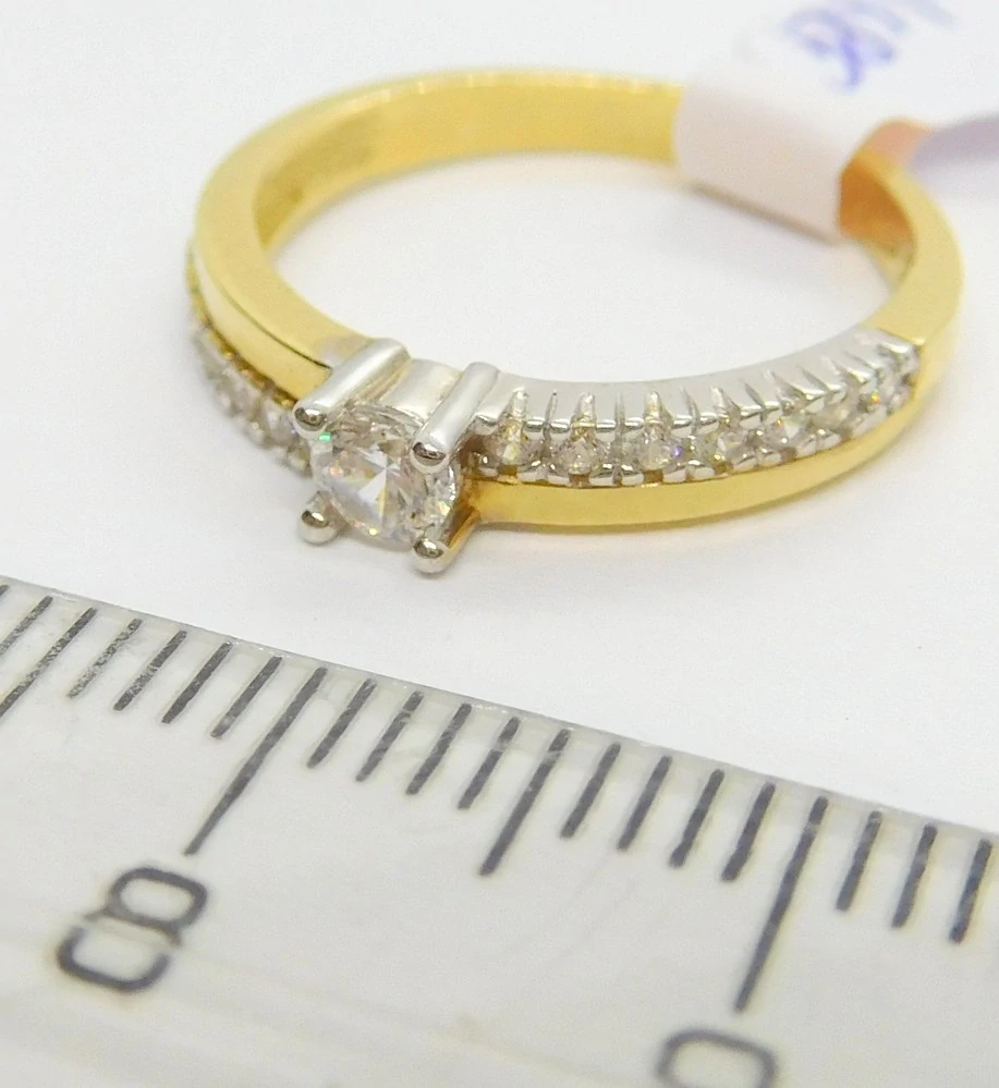 Klenoty Budín Dámský zásnubní zlatý prsten se zirkonem z bílého a žlutého AU 585/2,00gr vel. 50 HK1227